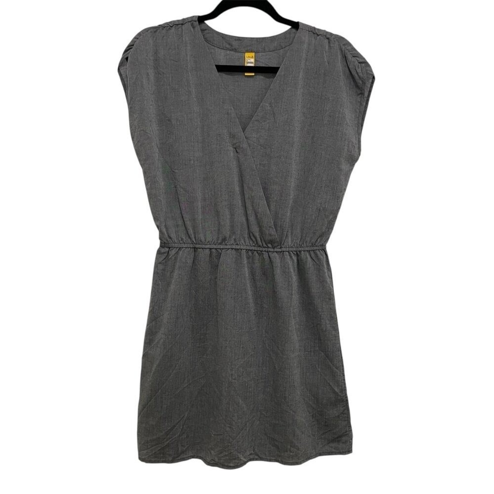 Lole Dress Grey Surplice V-Neck Elastic Waist Cap Sleeve Minimalist Travel Sz M